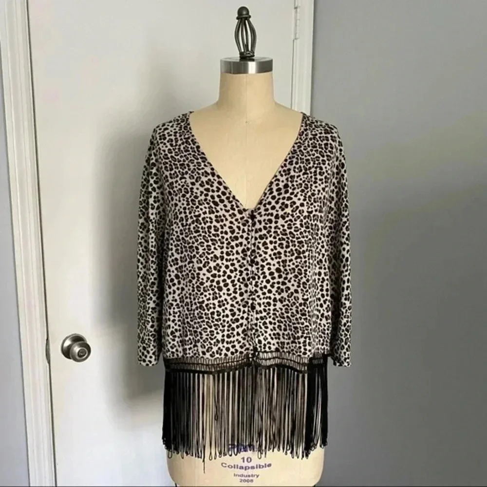 H&M Leopard Print Fringe Blouse